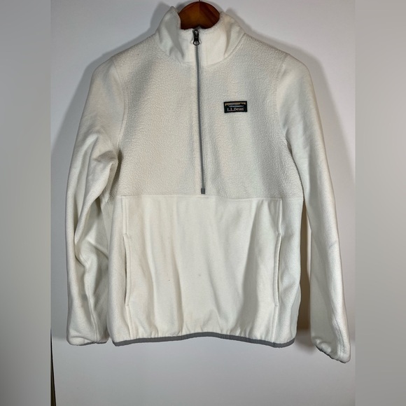 LL Bean vintage cream logo pullover sherpa fleece jacket sz M preppy outdoor - Picture 1 of 9